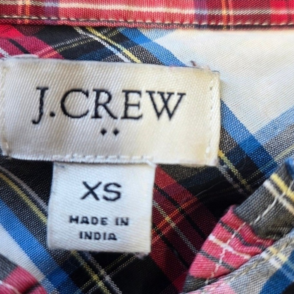 J. Crew Re-Imagined Plaid Button Down Shirt XS Stretch Cotton Ruffle Collar - Picture 3 of 8